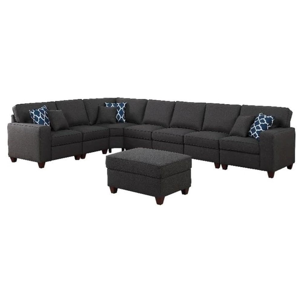 Dark Gray Linen Couch Sectional 8-Piece L Shaped Couch With Ottoman Set. Picture 1
