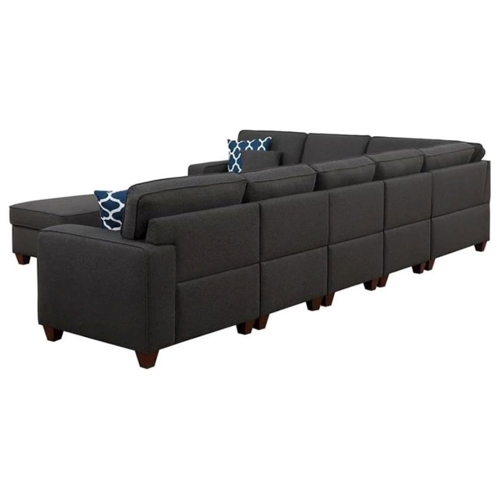 Dark Gray Linen Couch Sectional 8-Piece L Shaped Couch With Ottoman Set. Picture 5