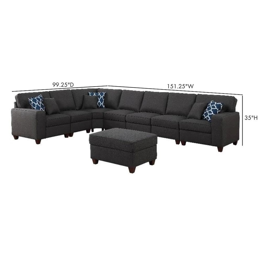 Dark Gray Linen Couch Sectional 8-Piece L Shaped Couch With Ottoman Set. Picture 7
