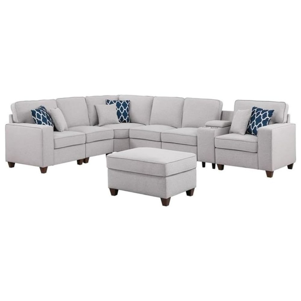 Light Gray Sectional Couch With Ottoman, 8-Piece L Shaped Sofa. Picture 1