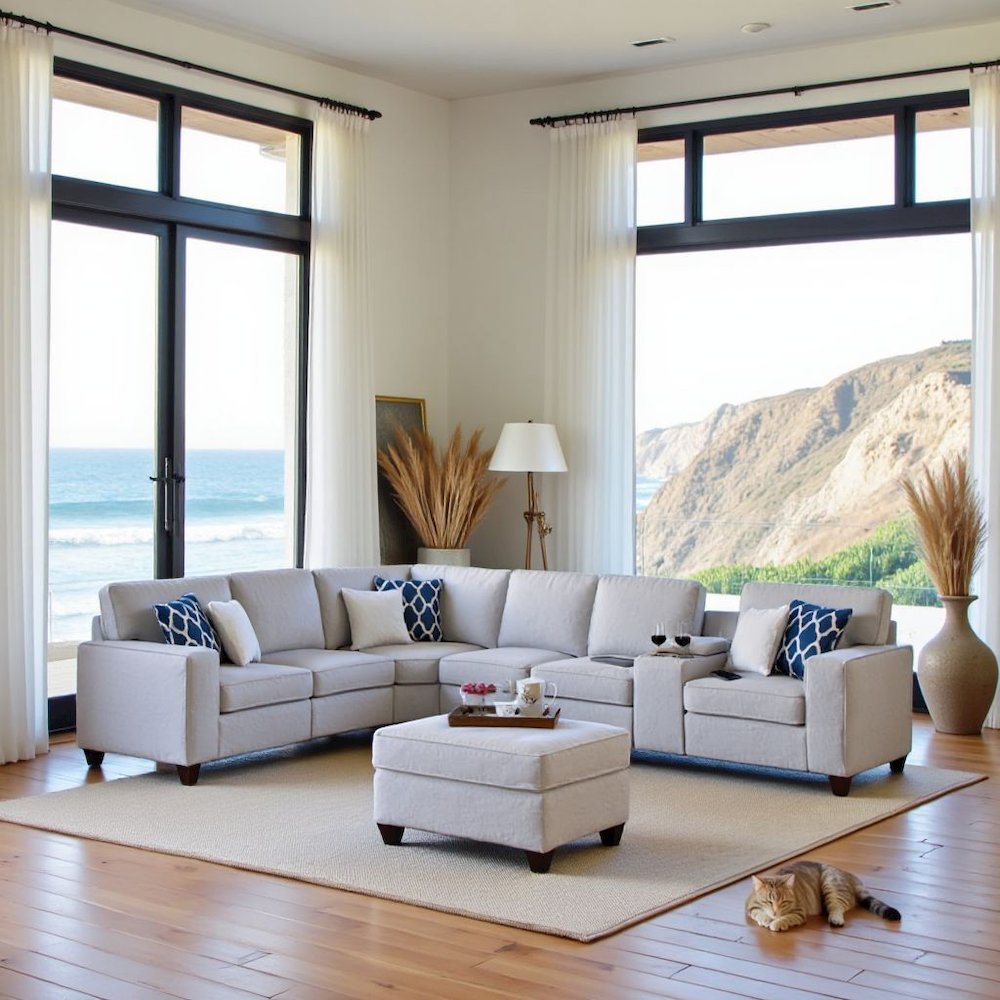 Light Gray Sectional Couch With Ottoman, 8-Piece L Shaped Sofa. Picture 2