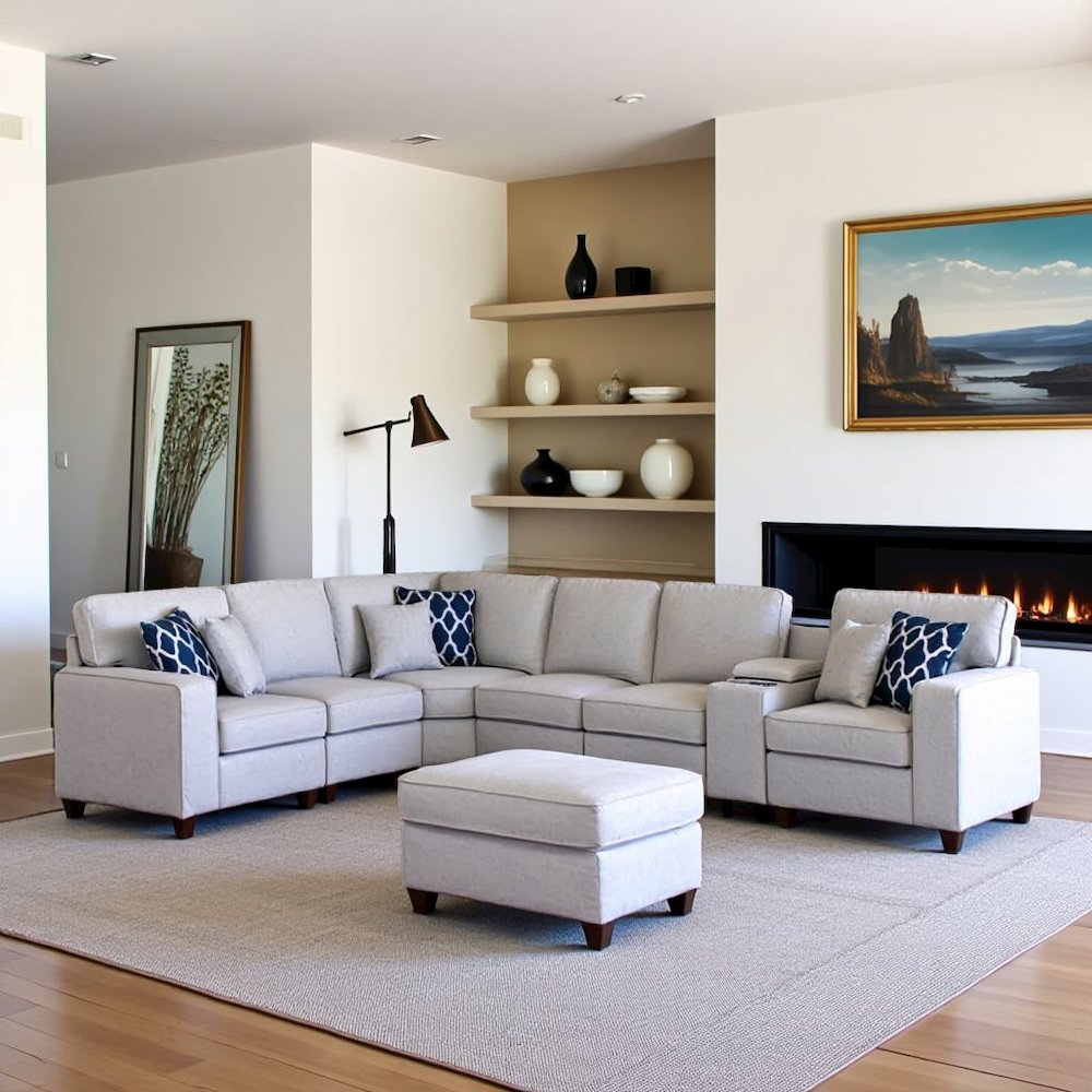 Light Gray Sectional Couch With Ottoman, 8-Piece L Shaped Sofa. Picture 3