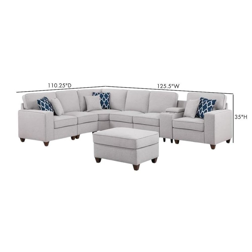 Light Gray Sectional Couch With Ottoman, 8-Piece L Shaped Sofa. Picture 8