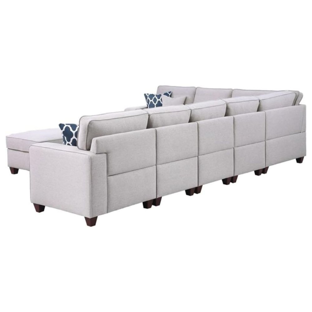 Light Gray Linen Couch Sectional 8-Piece L Shaped Couch With Ottoman Set. Picture 4