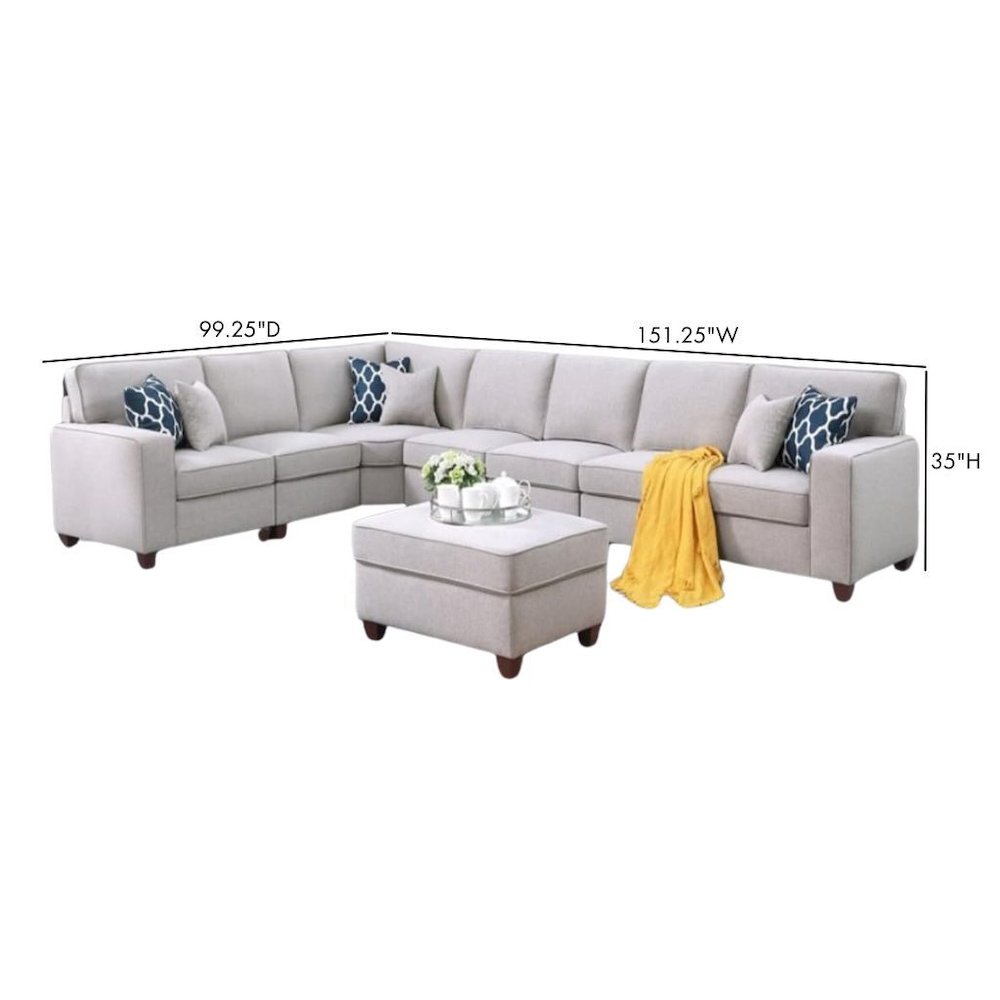 Light Gray Linen Couch Sectional 8-Piece L Shaped Couch With Ottoman Set. Picture 6