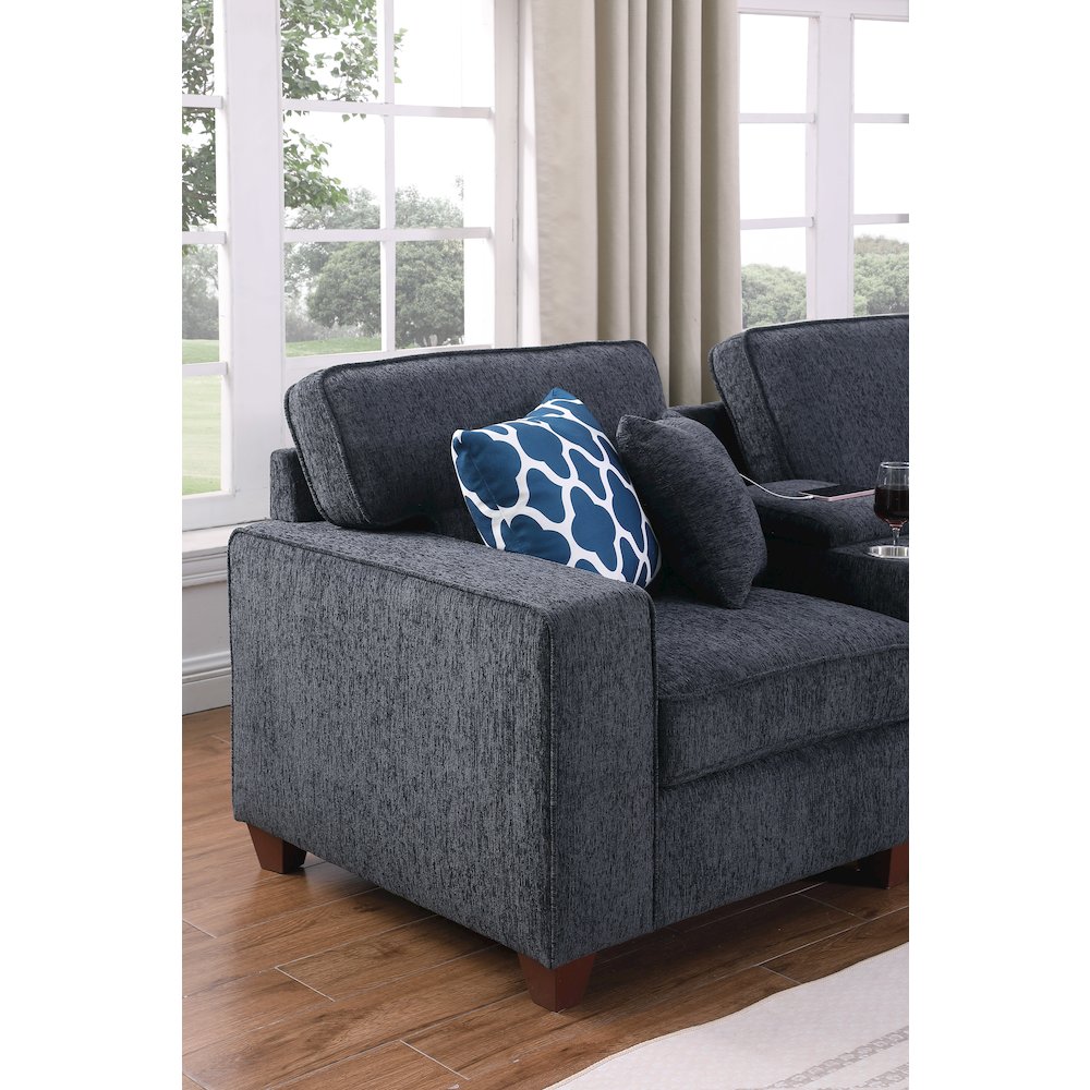 8 - Piece Chenille Fabric Upholstered Sectional With Console & Ottoman-Black. Picture 8