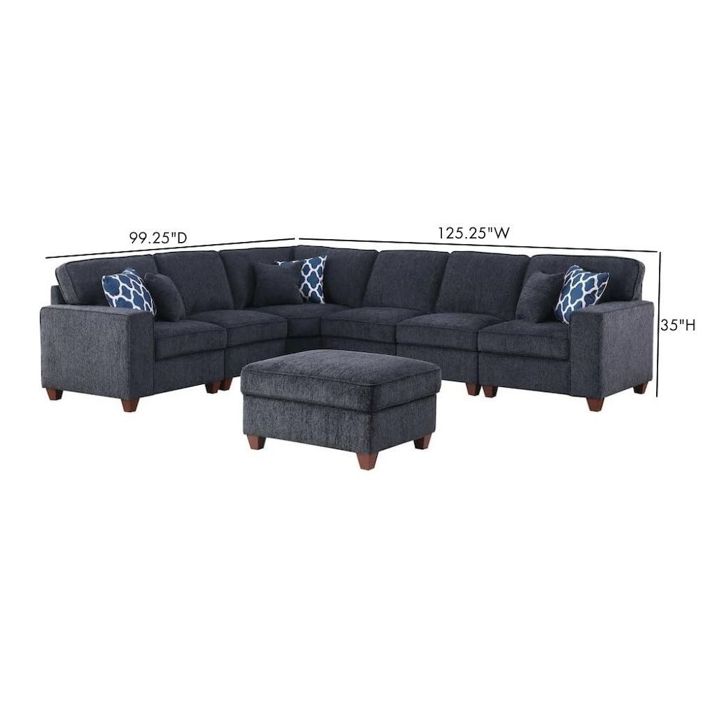 Black Chenille Couch Sectional With Ottoman, 7-Piece L Shaped Sofa Set. Picture 9