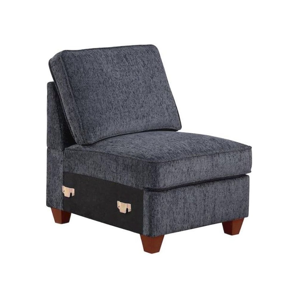 Black Chenille Couch Sectional With Ottoman, 7-Piece L Shaped Sofa Set. Picture 4