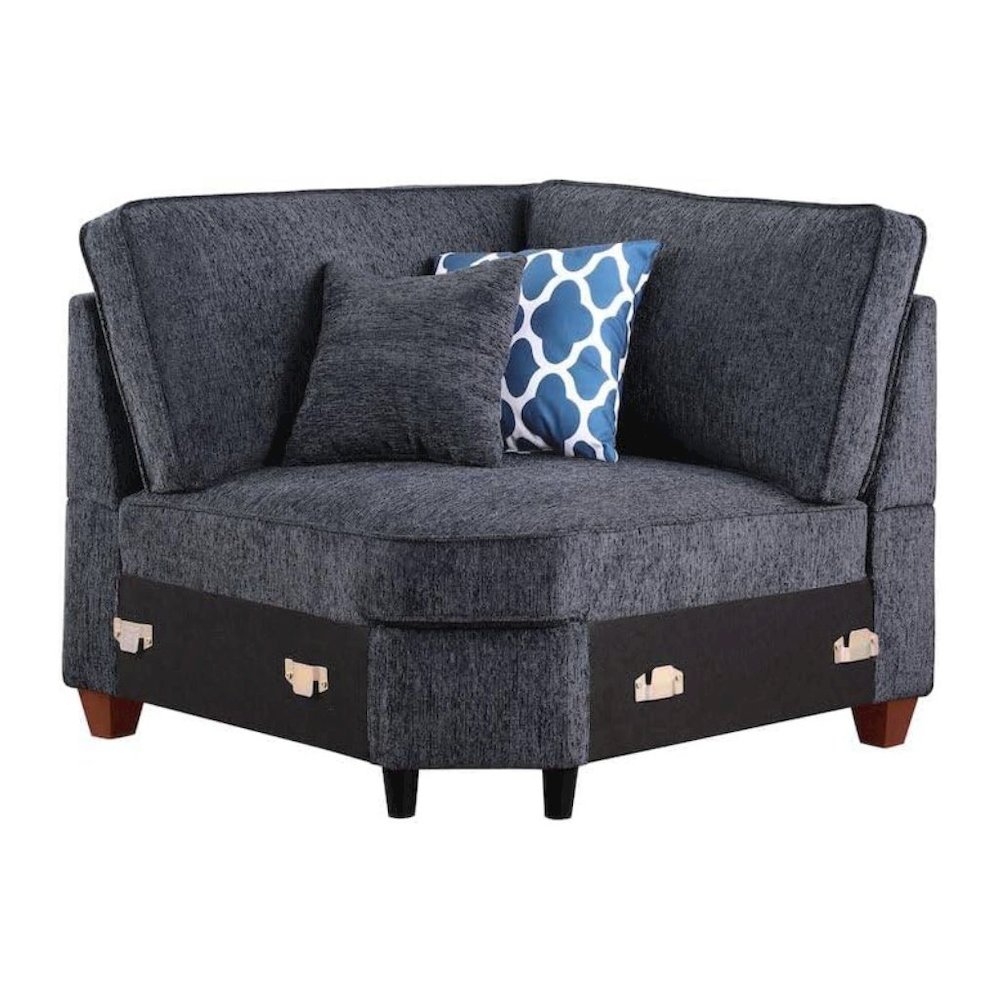 Black Chenille Couch Sectional With Ottoman, 7-Piece L Shaped Sofa Set. Picture 6