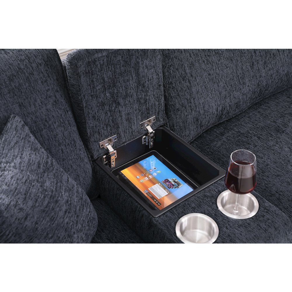 8 - Piece Chenille Fabric Upholstered Sectional With Console & Ottoman-Black. Picture 10