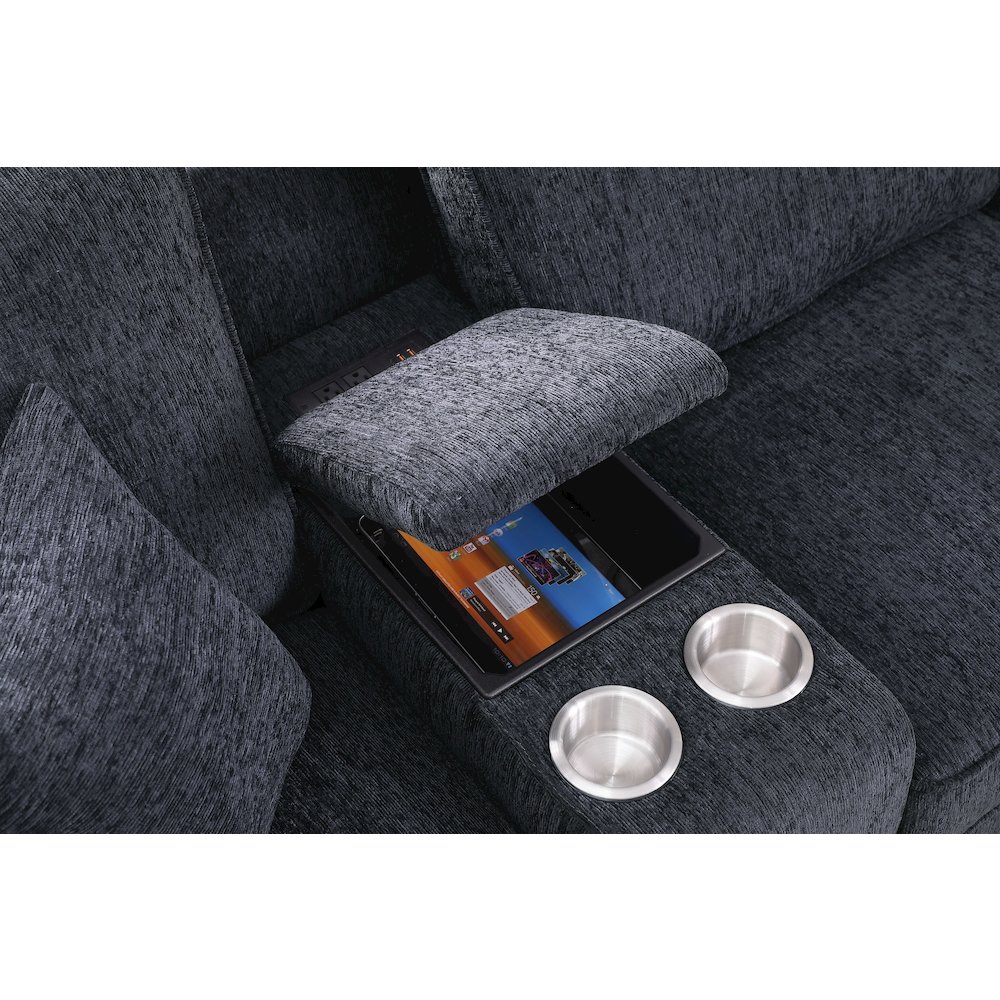 8 - Piece Chenille Fabric Upholstered Sectional With Console & Ottoman-Black. Picture 11