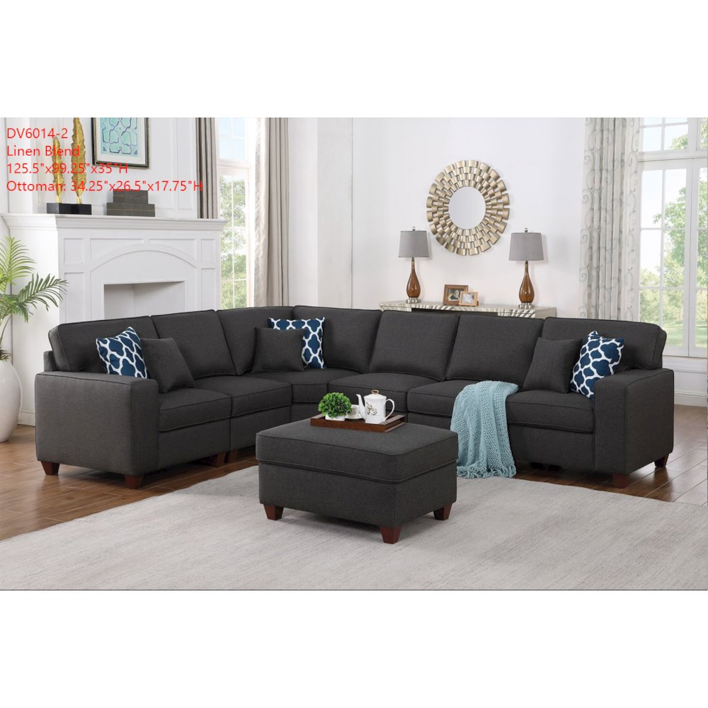 Devion Furniture 7-Piece Upholstered Fabric Sectional with Ottoman in Gray. Picture 1
