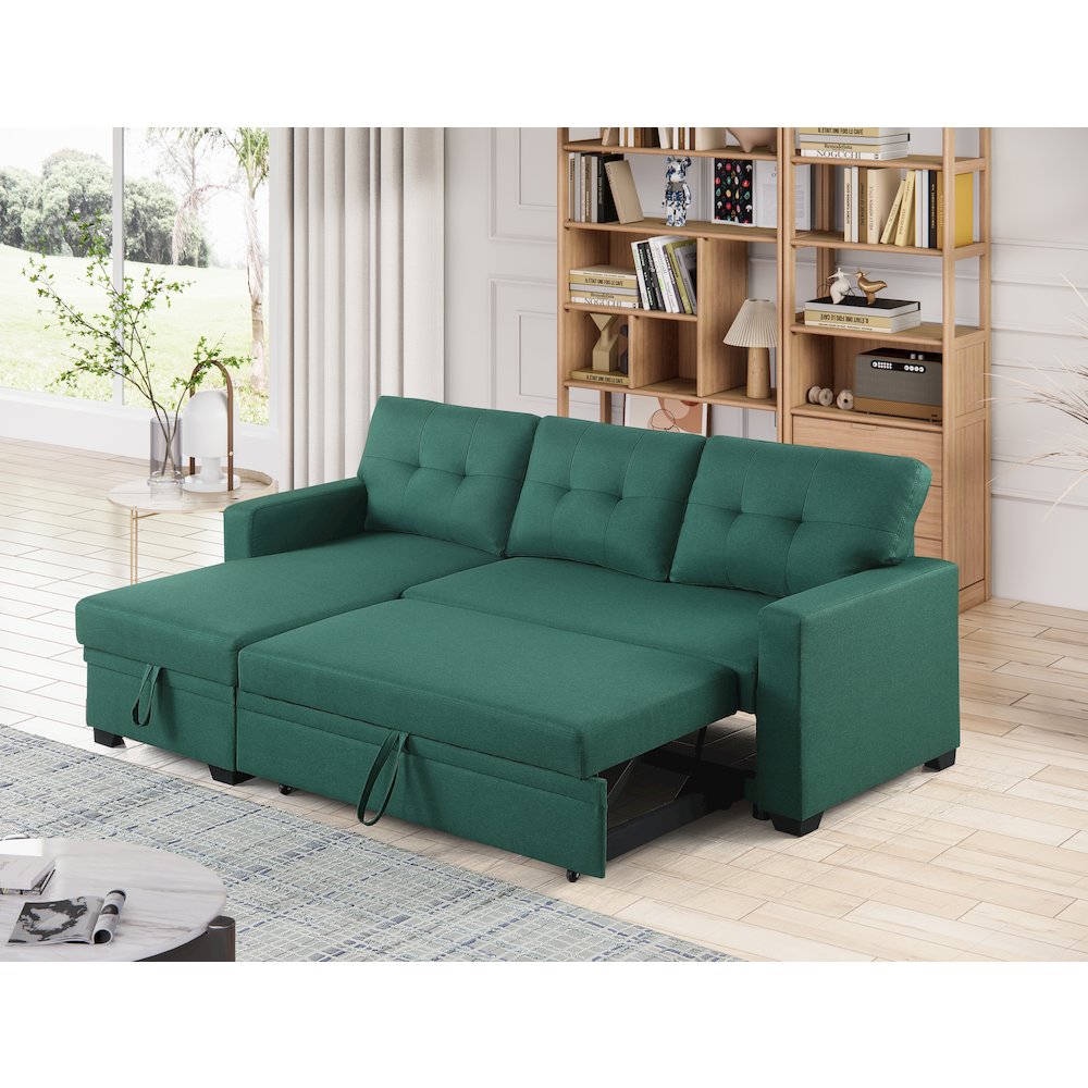 Devion Furniture Polyester Fabric Reversible Sleeper Sectional Sofa-Green. Picture 2