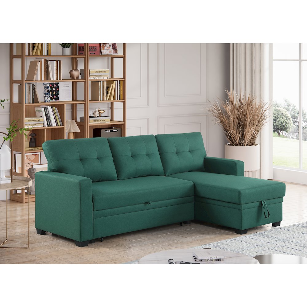 Devion Furniture Polyester Fabric Reversible Sleeper Sectional Sofa-Green. Picture 4