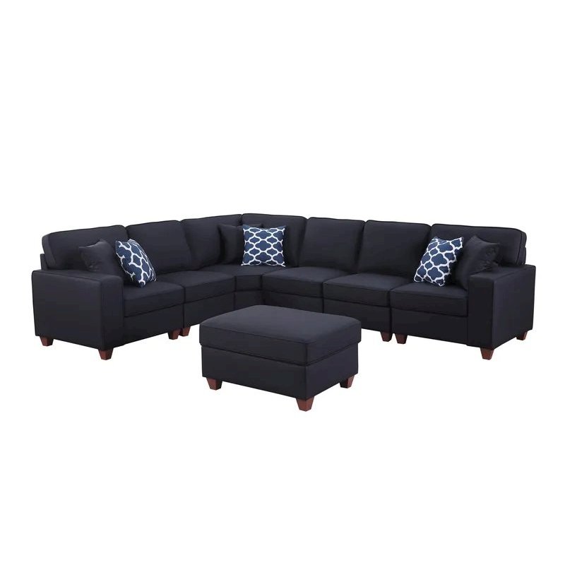 Shayle Artificial Leather Modular Sectional With Ottoman - Black. Picture 8