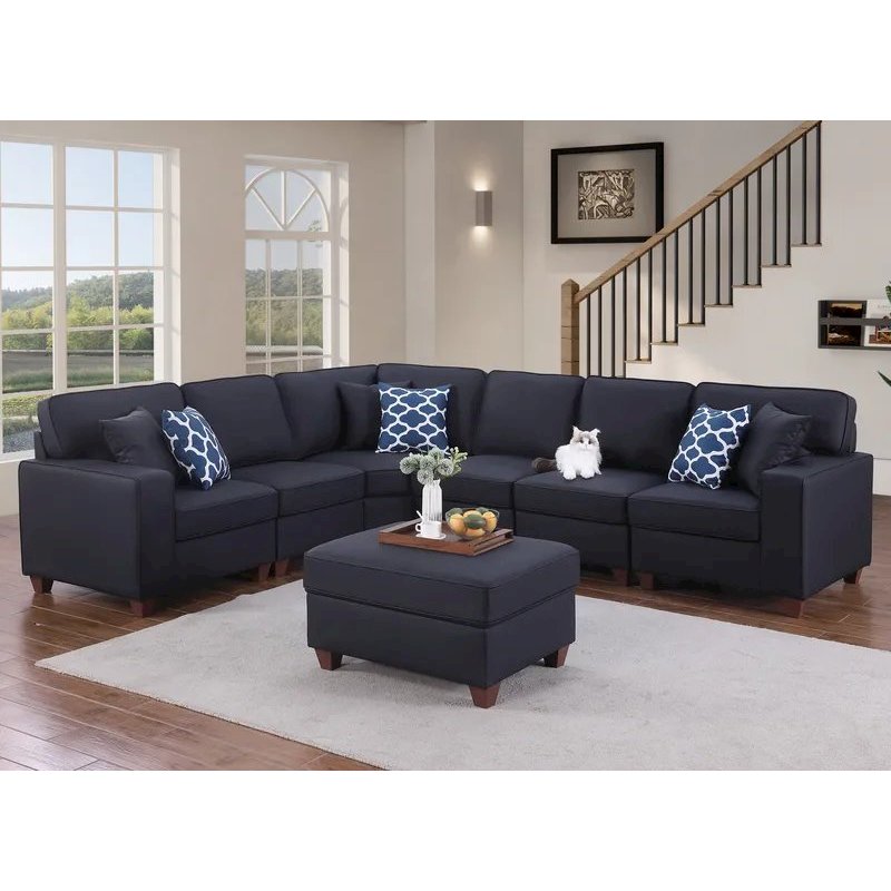 Shayle Artificial Leather Modular Sectional With Ottoman - Black. Picture 9