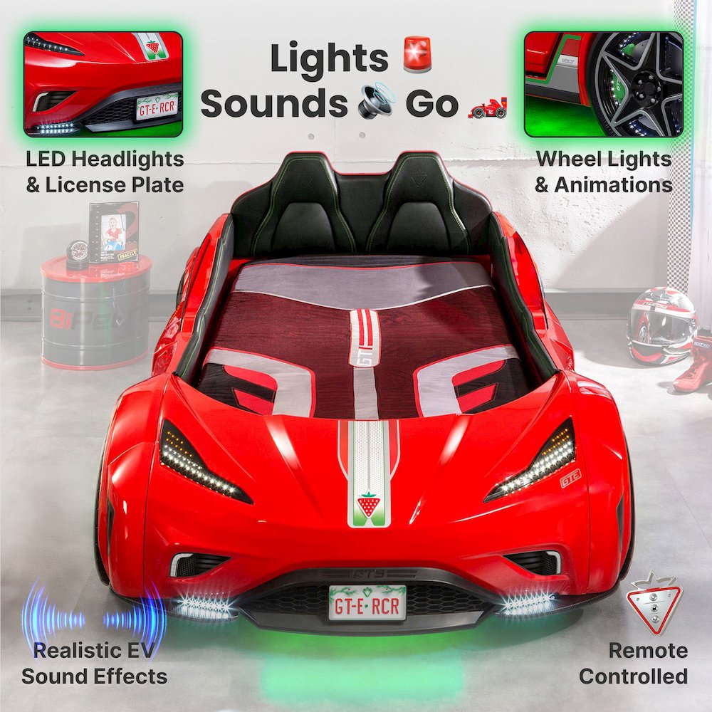 GTS EV Twin-Size Race Car Bed, Red - Remote Control, LED Lights, EV Sound FX. Picture 10