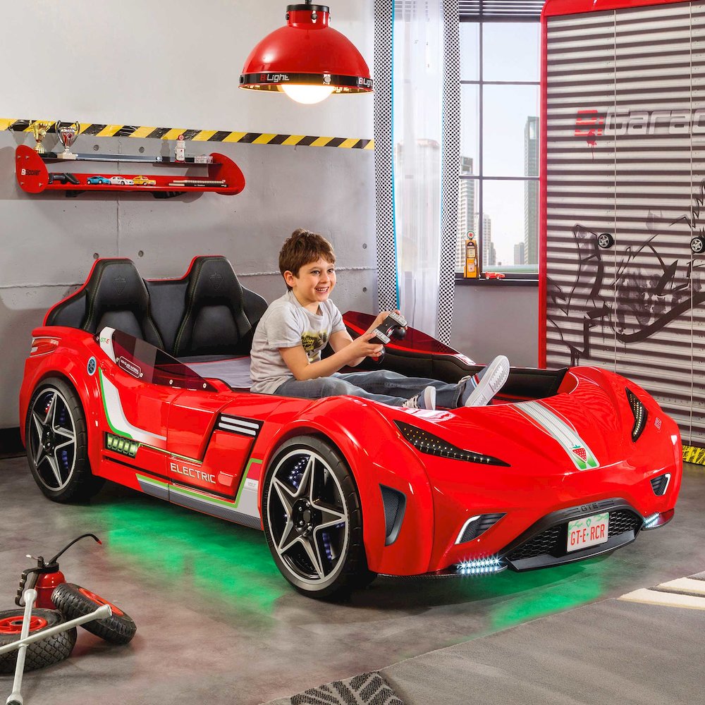 GTS EV Twin-Size Race Car Bed, Red - Remote Control, LED Lights, EV Sound FX. Picture 9