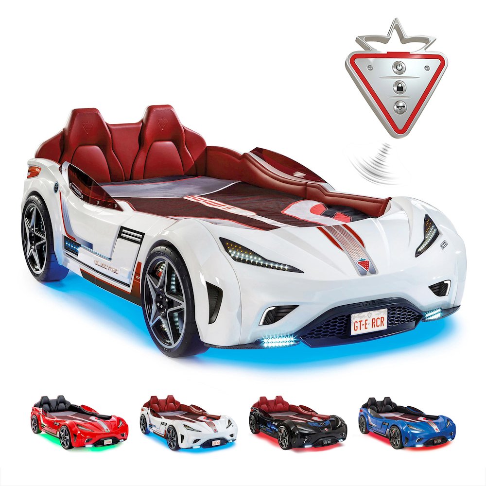 GTS EV Twin-Size Race Car Bed, White - Remote Control, LED Lights, EV Sound FX. Picture 16