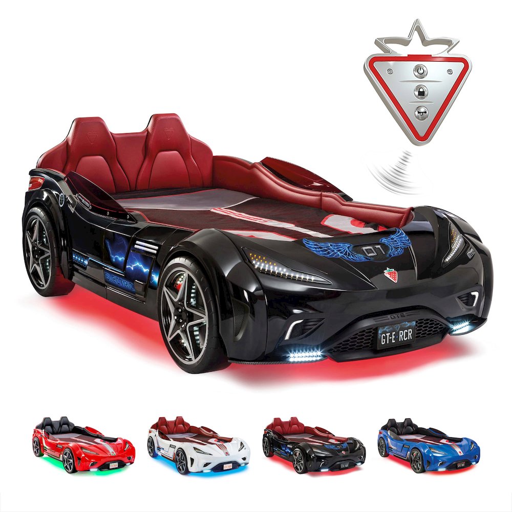 GTS EV Twin-Size Race Car Bed, Black - Remote Control, LED Lights, EV Sound FX. Picture 11