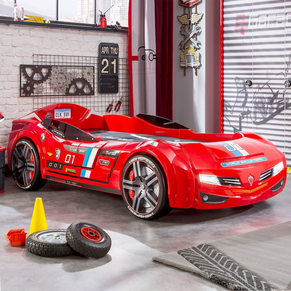 BiTurbo Twin-Size Race Car Bed, Red  - Remote Control, LED Lights, Sound FX. Picture 2