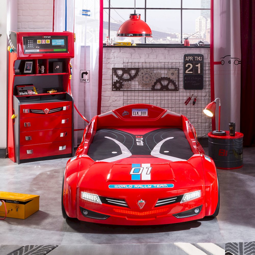 BiTurbo Twin-Size Race Car Bed, Red  - Remote Control, LED Lights, Sound FX. Picture 3