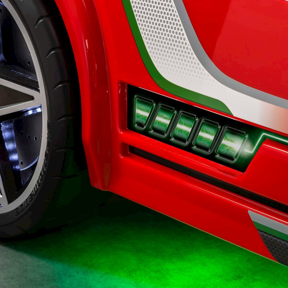 GTS EV Twin-Size Race Car Bed, Red - Remote Control, LED Lights, EV Sound FX. Picture 7