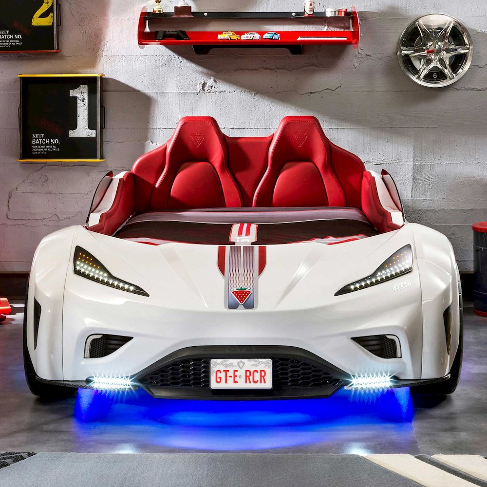 GTS EV Twin-Size Race Car Bed, White - Remote Control, LED Lights, EV Sound FX. Picture 3