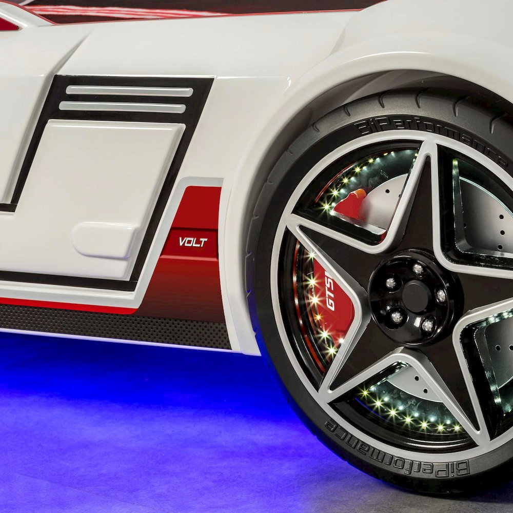 GTS EV Twin-Size Race Car Bed, White - Remote Control, LED Lights, EV Sound FX. Picture 5