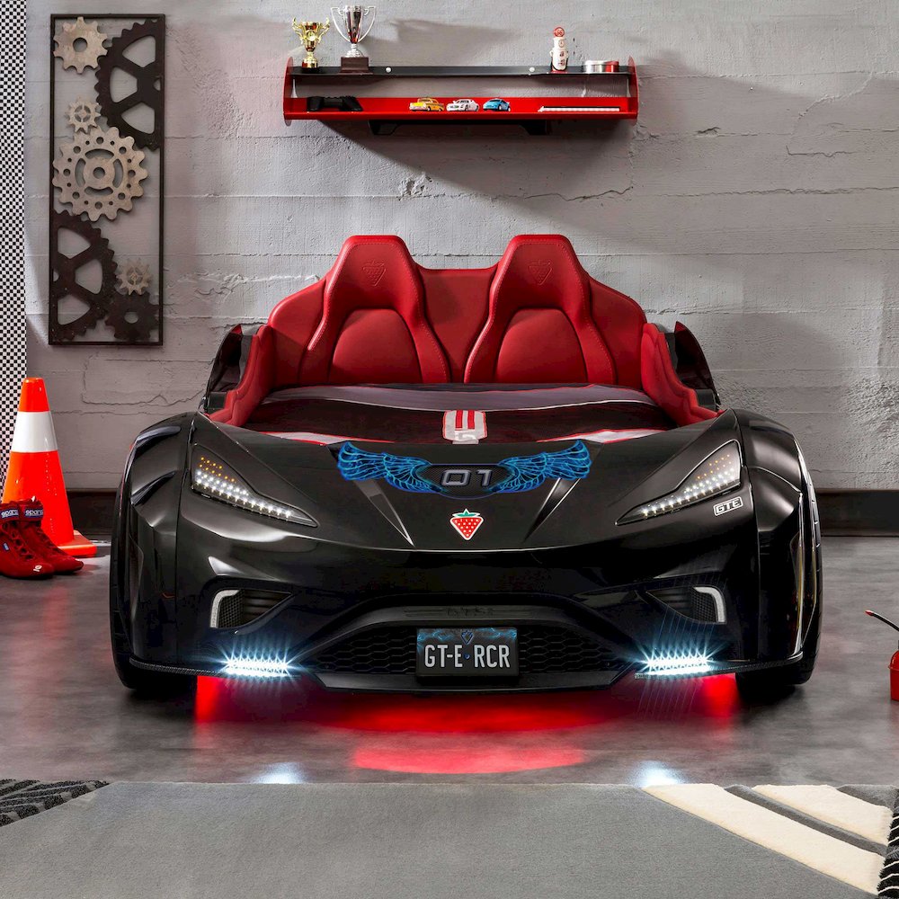 GTS EV Twin-Size Race Car Bed, Black - Remote Control, LED Lights, EV Sound FX. Picture 10