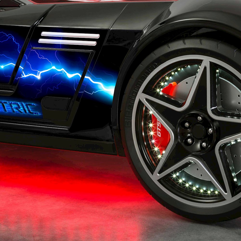 GTS EV Twin-Size Race Car Bed, Black - Remote Control, LED Lights, EV Sound FX. Picture 3