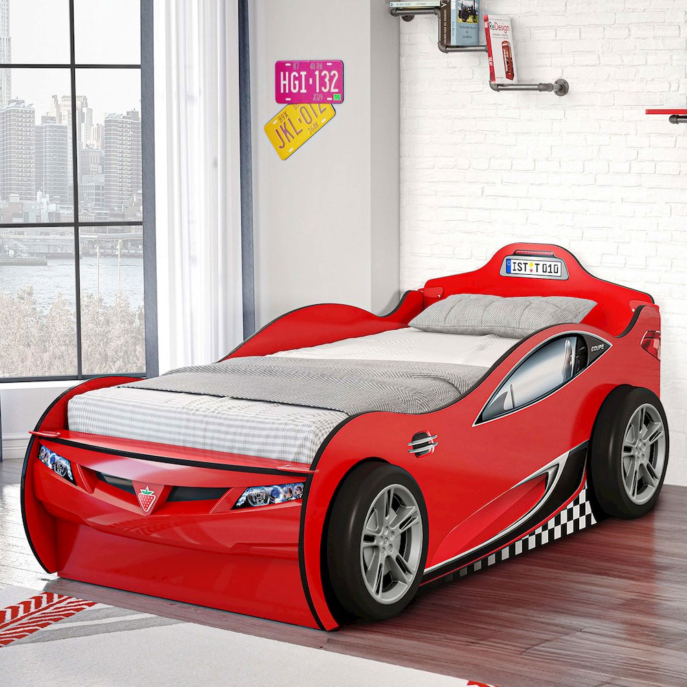 Race Cup Twin-Size Race Car Bed with Trundle Bed, Red - 3D Bumper. Picture 3