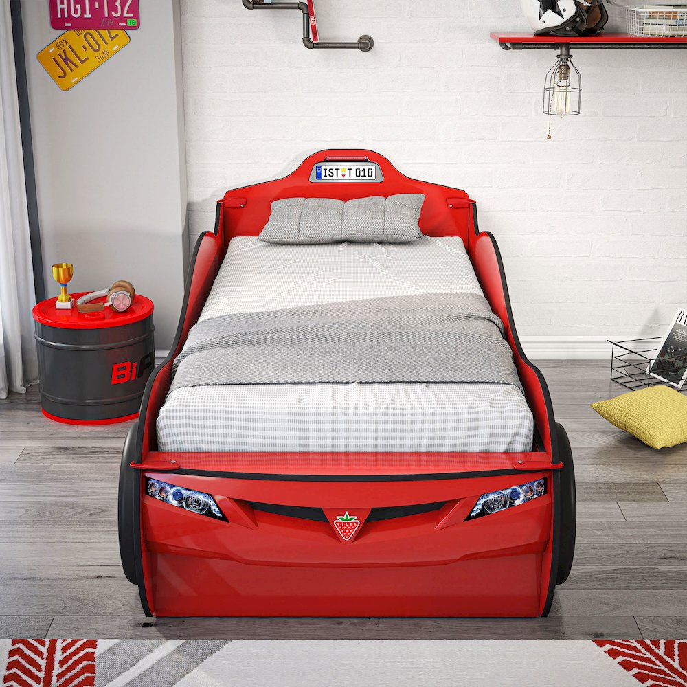 Race Cup Twin-Size Race Car Bed with Trundle Bed, Red - 3D Bumper. Picture 4