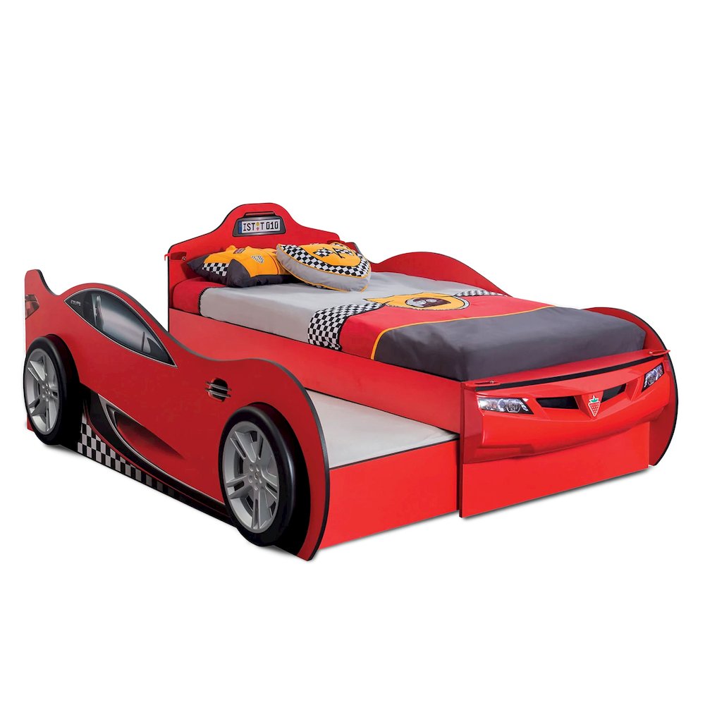 Race Cup Twin-Size Race Car Bed with Trundle Bed, Red - 3D Bumper. Picture 1