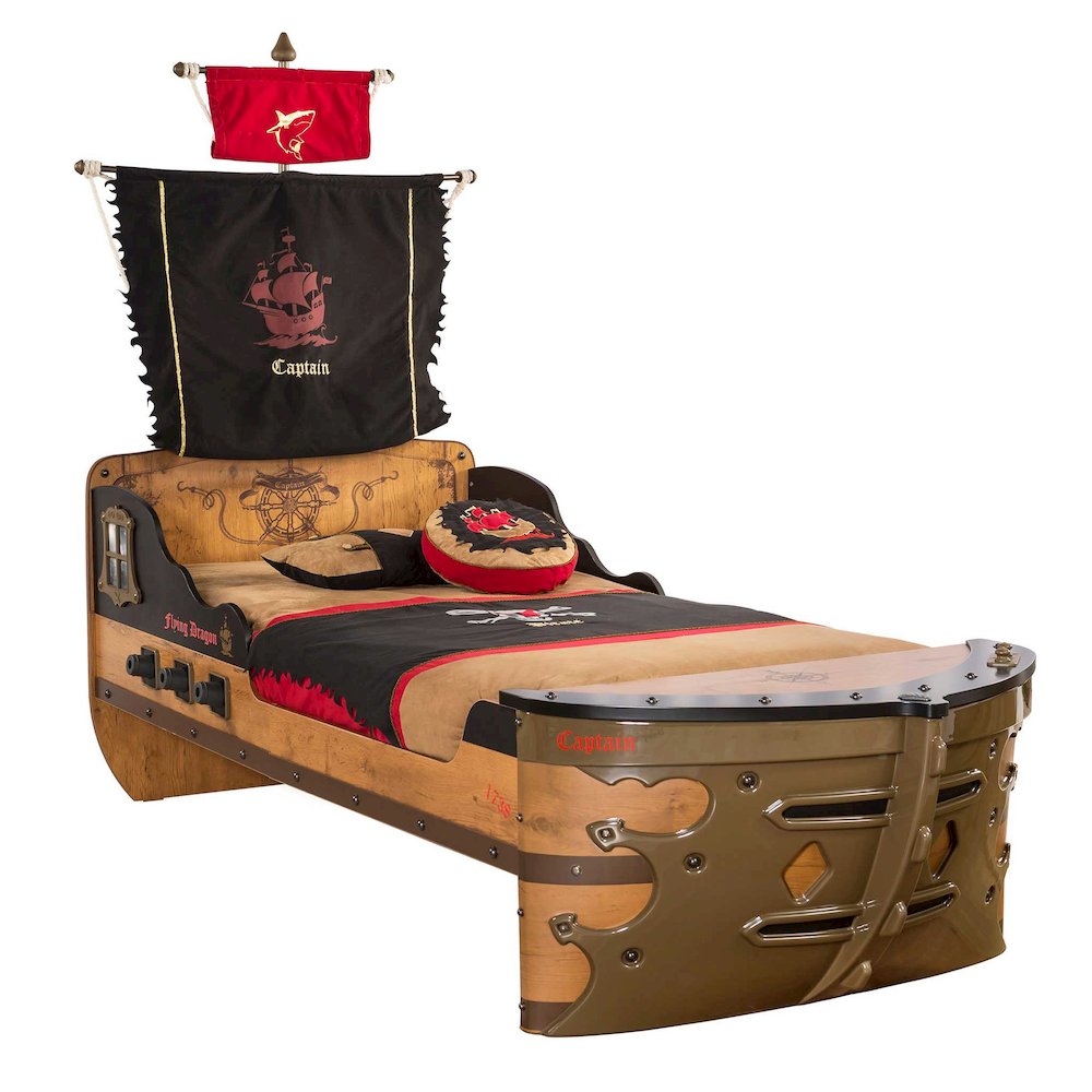 Pirate Twin-Size Captain’s Ship Bed with Sails and Deck. Picture 1
