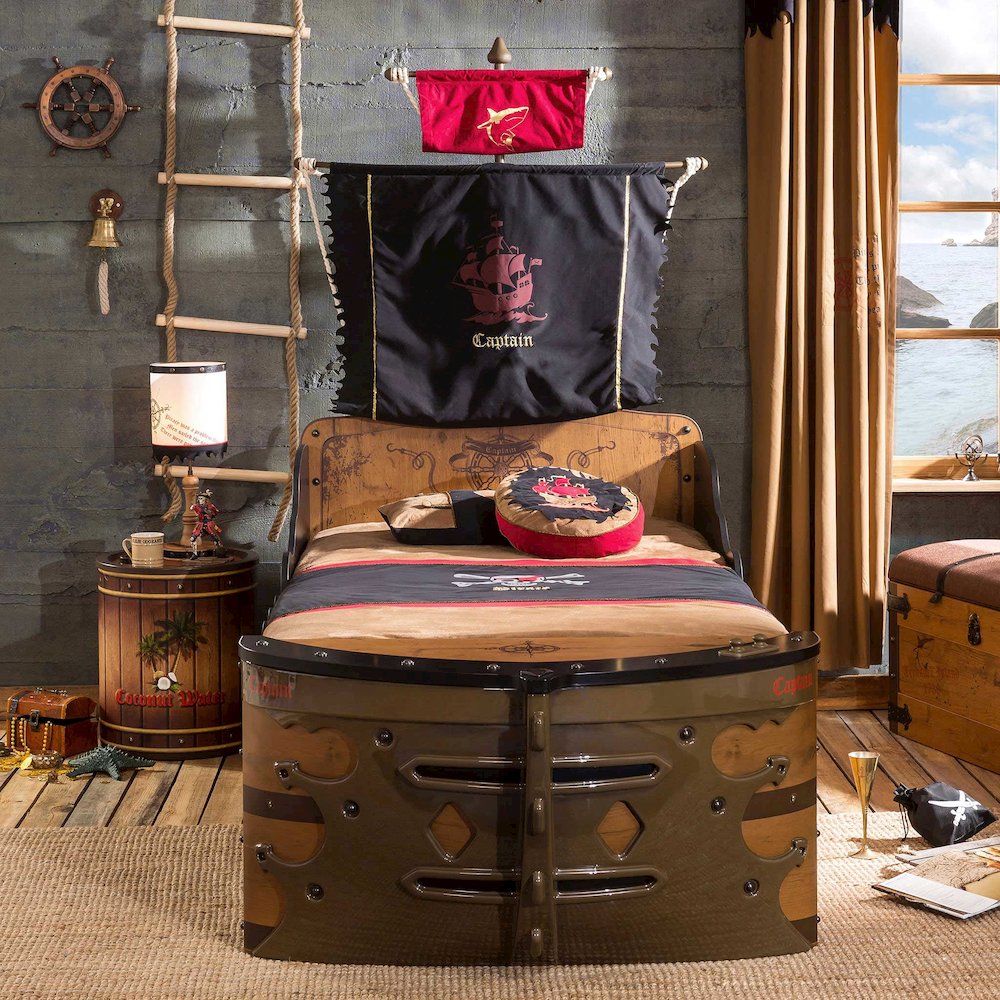 Pirate Twin-Size Captain’s Ship Bed with Sails and Deck and Trundle Storage Bed. Picture 2