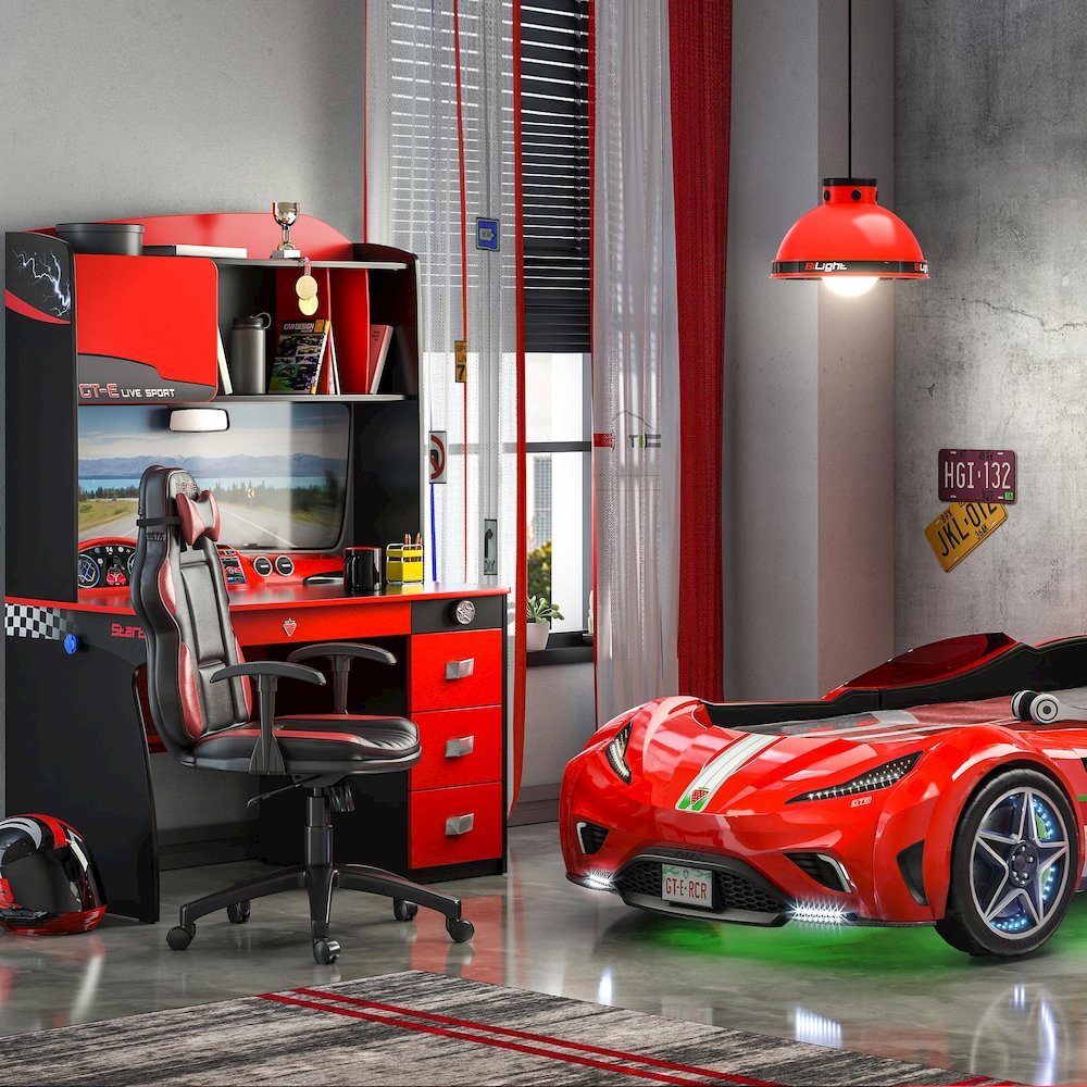 GTS EV Study Desk & Hutch with Cabinet, Car Dashboard Design. Picture 2