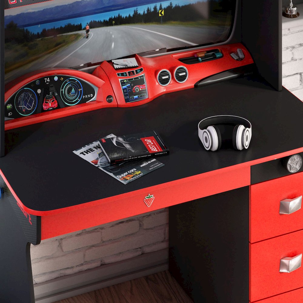 GTS EV Study Desk & Hutch with Cabinet, Car Dashboard Design. Picture 3