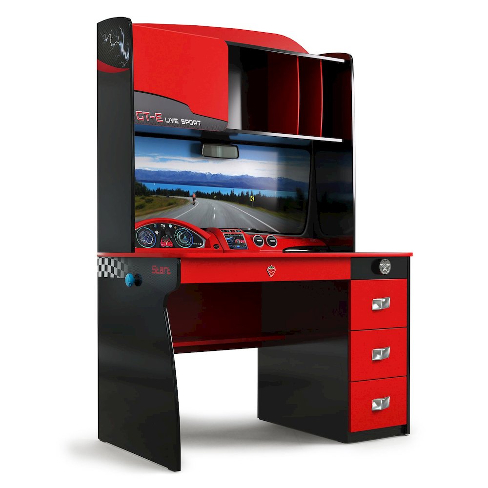 GTS EV Study Desk & Hutch with Cabinet, Car Dashboard Design. Picture 1