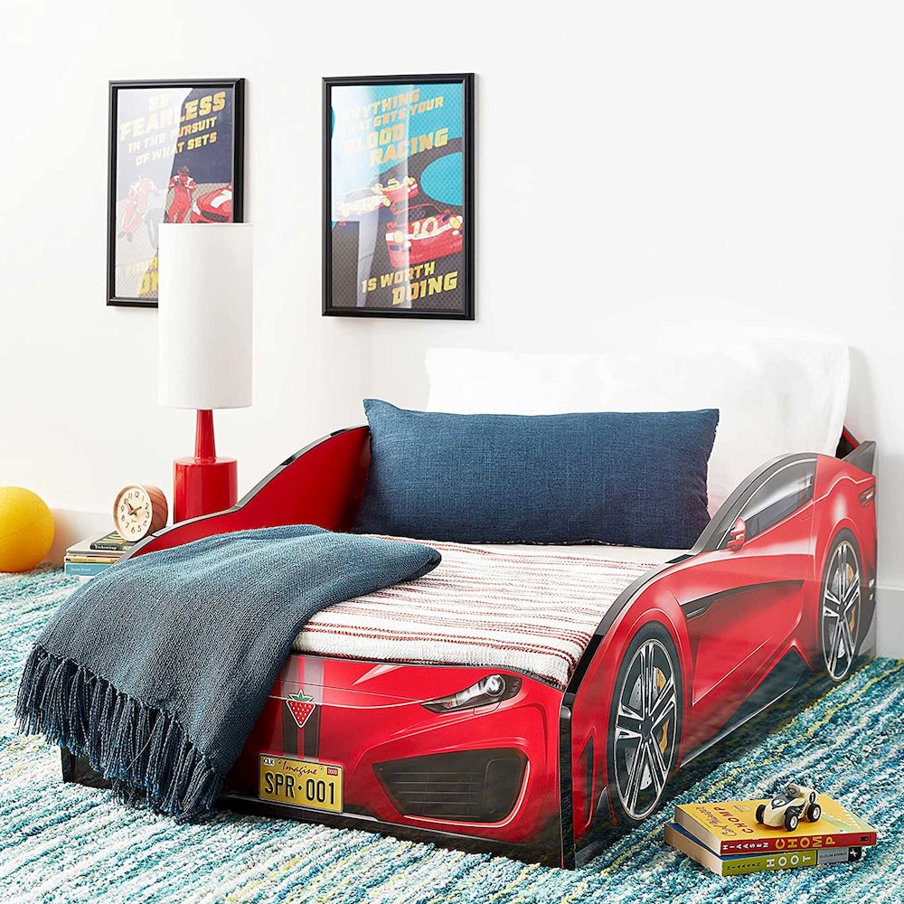 Spyder Toddle-Size Race Car Bed, Red - Realistic 3D Graphics, License Plate. Picture 5