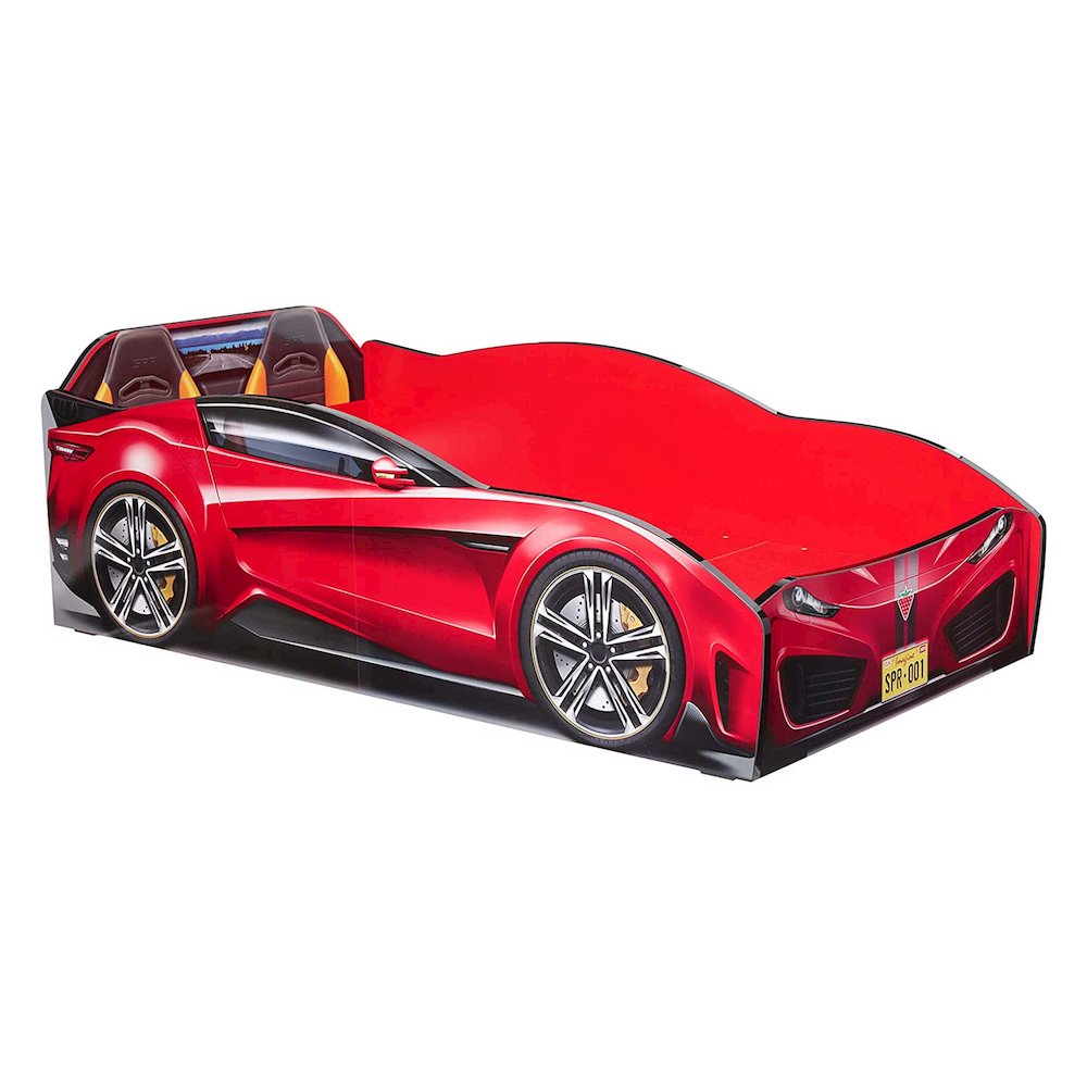 Spyder Toddle-Size Race Car Bed, Red - Realistic 3D Graphics, License Plate. Picture 1