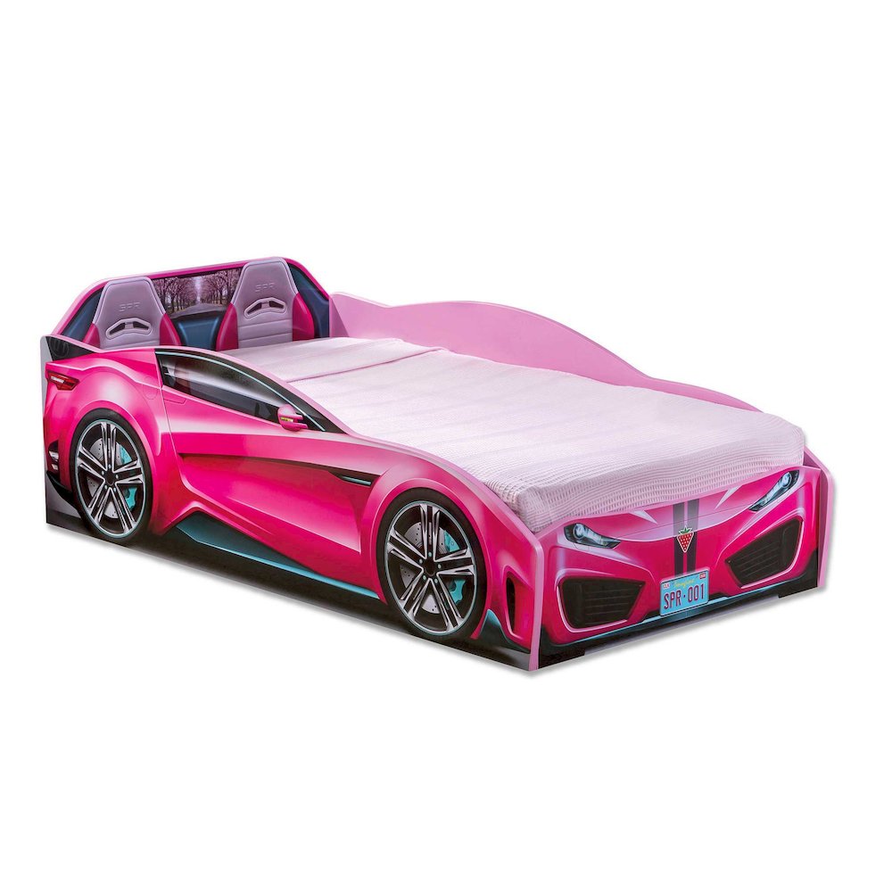 Spyder Toddle-Size Race Car Bed, Pink - Realistic 3D Graphics, License Plate. Picture 1