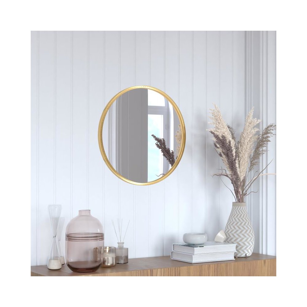 20" Round Gold Metal Framed Wall Mirror - Large Accent Mirror for Bathroom, Vanity, Entryway, Dining Room, & Living Room. Picture 2