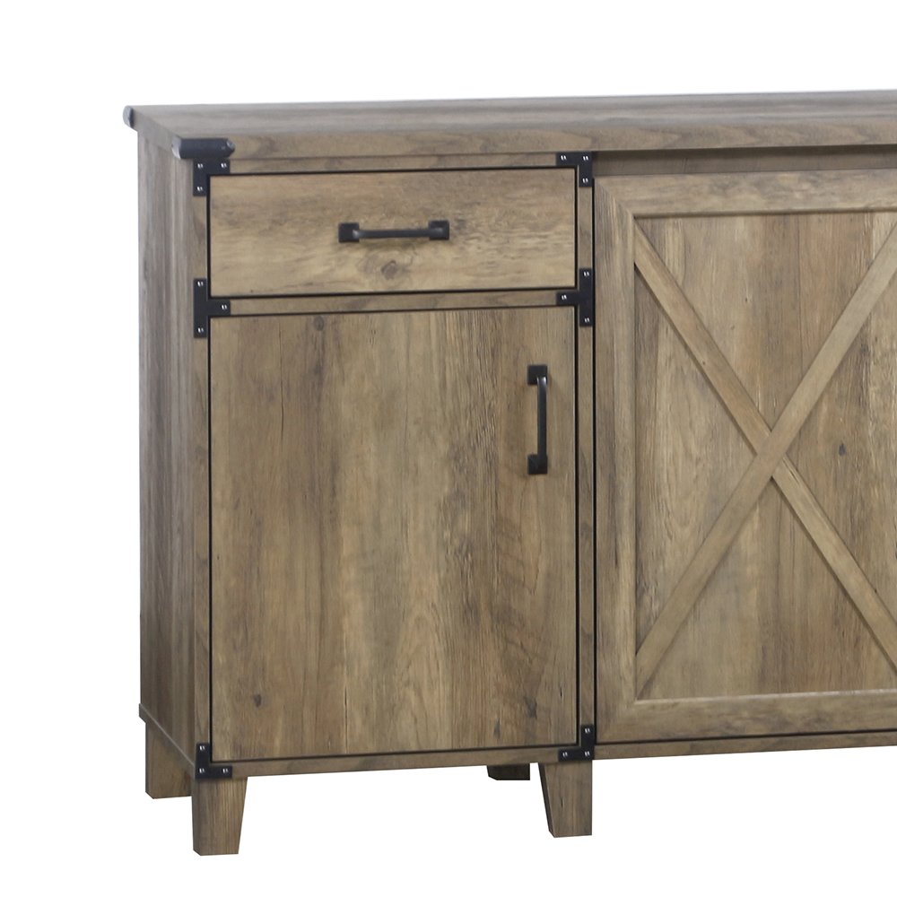 Oxford 4-Door Engineered Wood Credenza File Cabinet in Rustic Oak. Picture 3