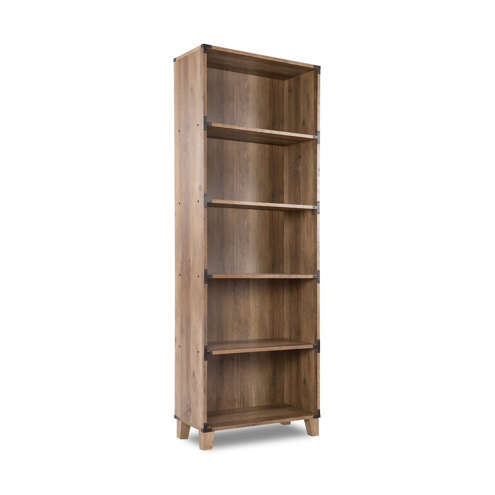 5-Shelf Rectangular Modern Wood Bookcase in Rustic Oak. Picture 1