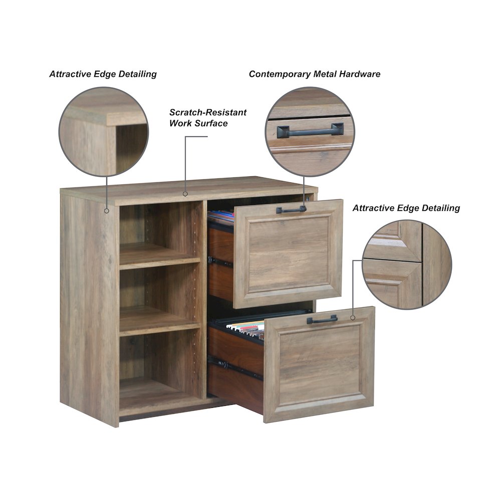 Alaska Wood 2 Drawer File Cabinet With 3 Shelf in Oak. Picture 5