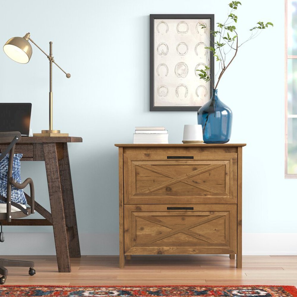 Austin 2-Drawer Modern Wood Lateral File Cabinet in Rustic Brown. Picture 6