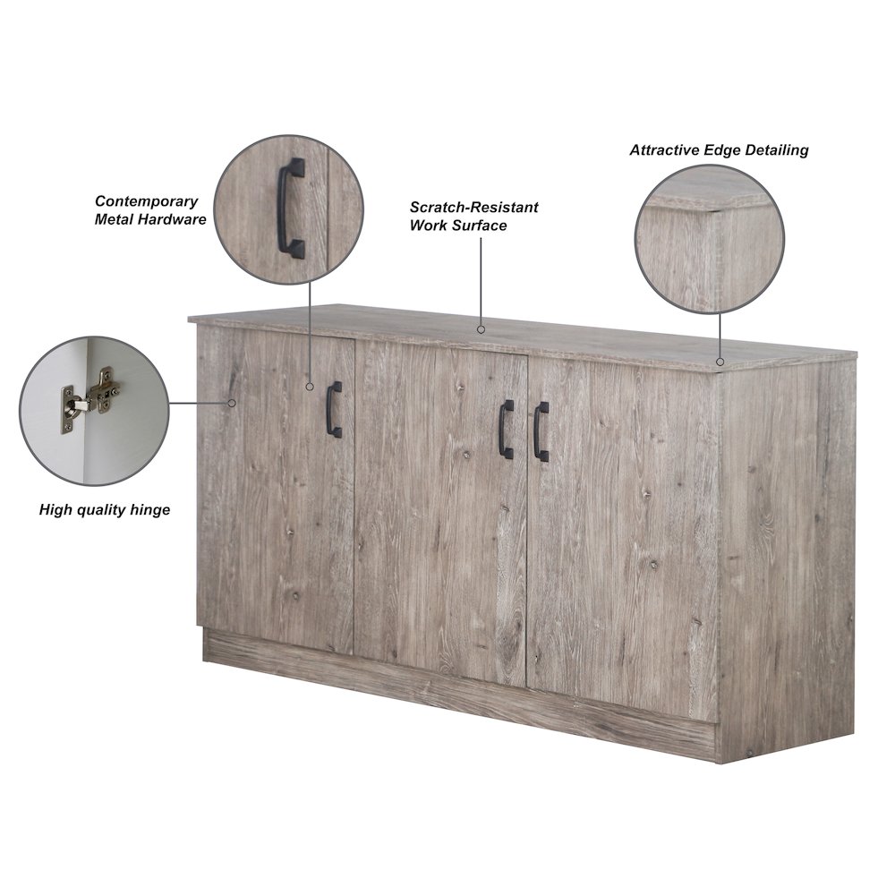 Alaska 3-Door Credenza Storage Cabinet in Gray Oak. Picture 4