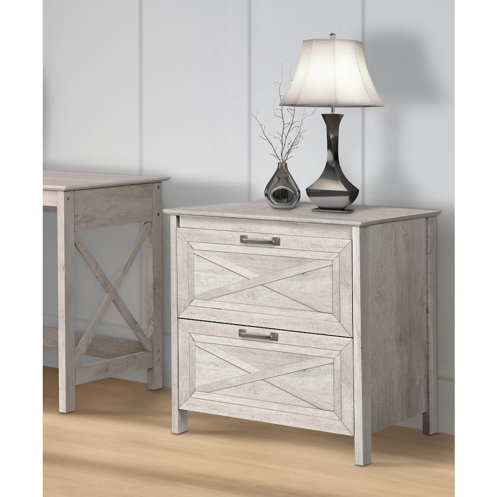 Megan Wood 2 drawer Lateral Filing Cabinet in Washed Gray. Picture 5
