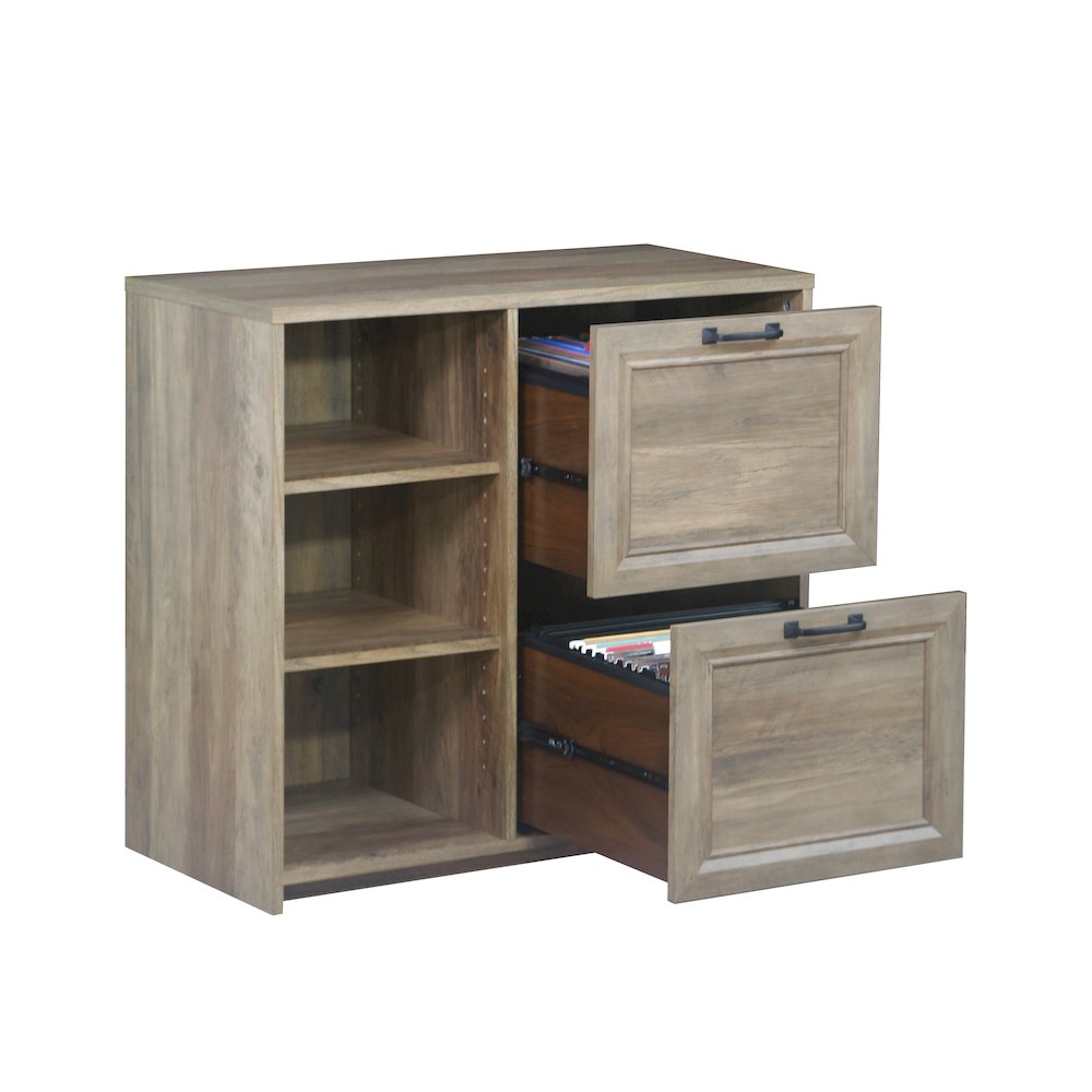 Alaska Wood 2 Drawer File Cabinet With 3 Shelf in Oak. Picture 4